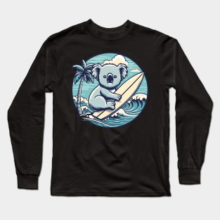 Koala with a surfboard on the beach, koala bear in summer vacation, kawaii koala lover design Long Sleeve T-Shirt